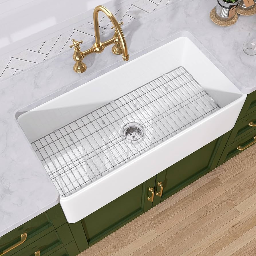 TUKTUK White Farmhouse Sink 36 inch Fireclay Farm Sink Apron